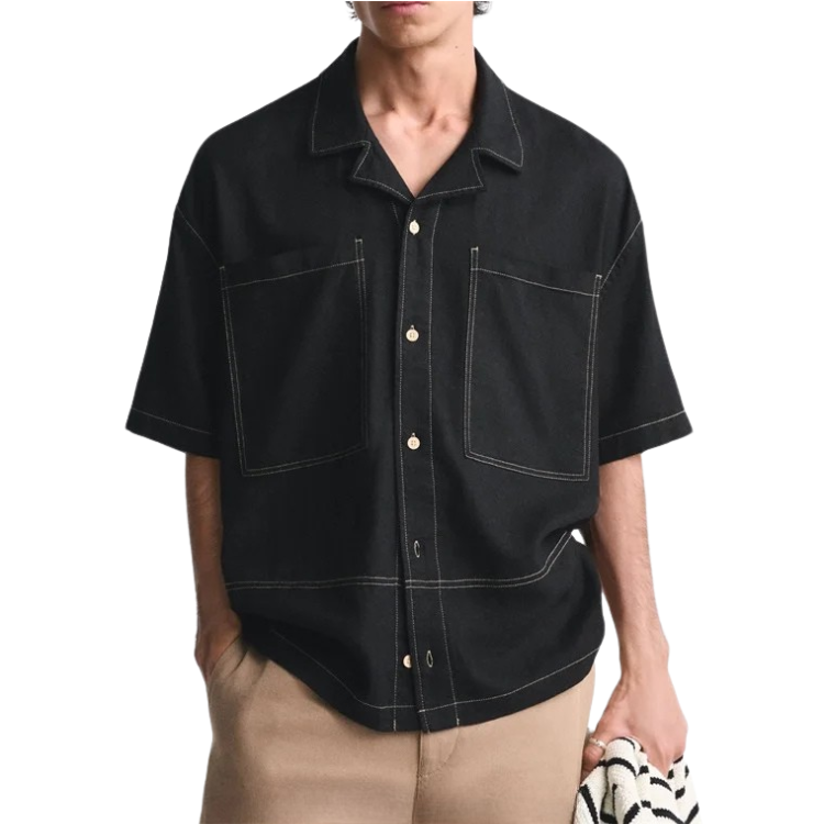 Camisa Masculina com Contraste em Linho Montvani MV361