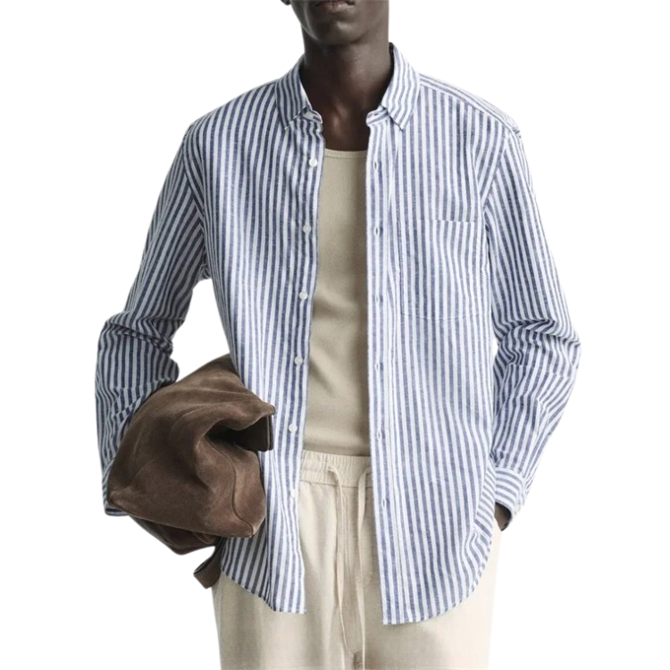 Camisa Masculina em Linho Listrada Montvani MV358